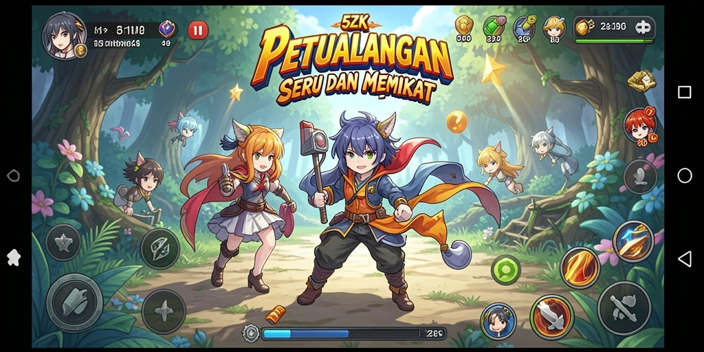 Screenshot gameplay 5ZK dengan karakter anime beraksi seru.