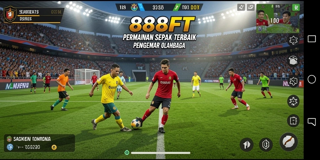 Screenshot gameplay <strong>888FT</strong> menampilkan aksi sepak bola yang mendebarkan.