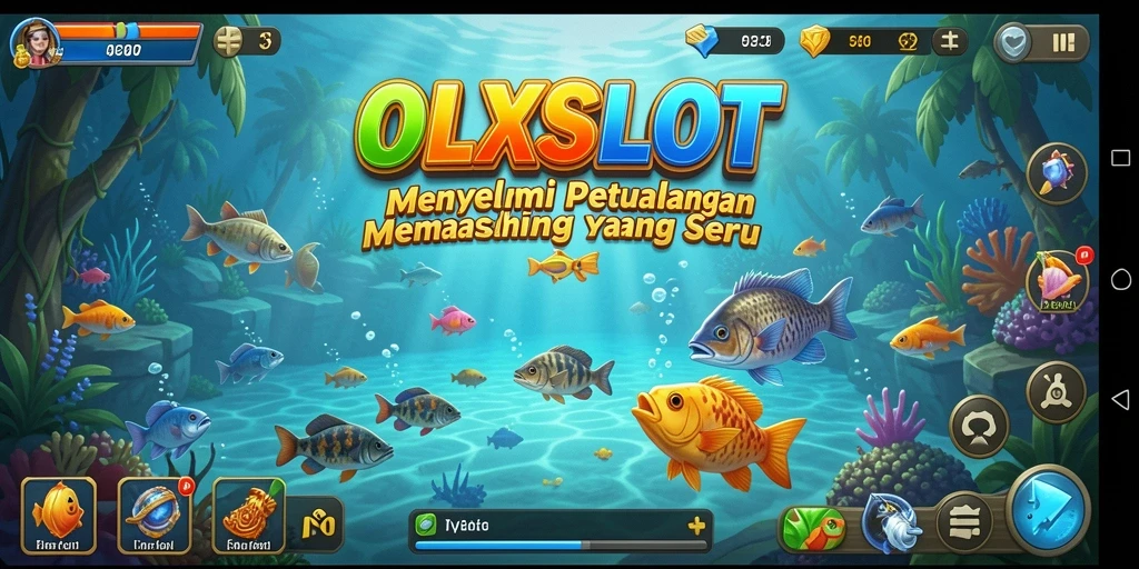 Screenshot gameplay <strong>OLXSLOT</strong> menunjukkan suasana memancing yang menarik.